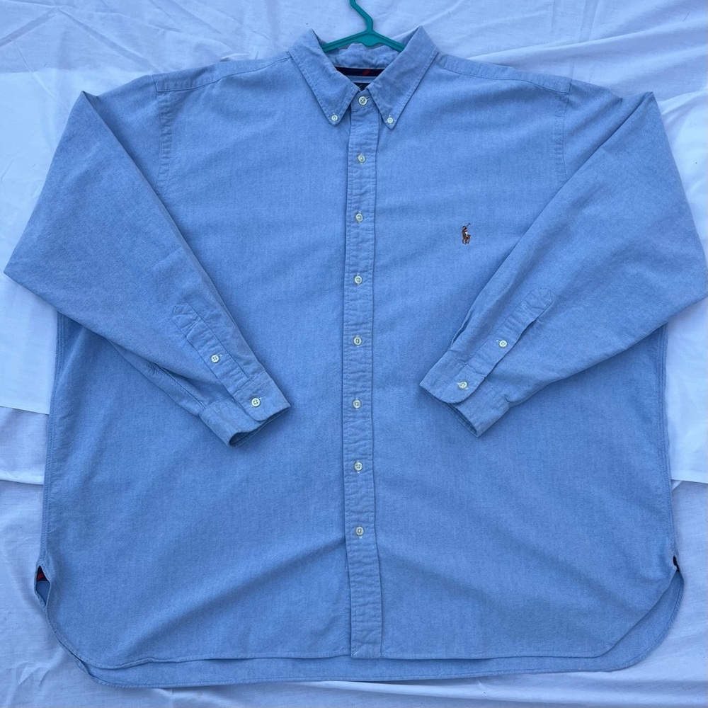 Ralph Lauren Mens 3XB Big Classic Fit Blue Cotton Button Down Shirt Long Sleeve